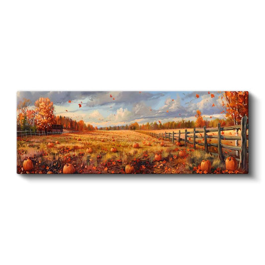 Sonbahar Çiftliği - Turuncu Yapraklar ve Balkabakları Kanvas Tablo