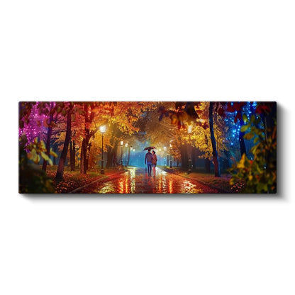 Renkli Sonbahar Gecesi - Yağmurlu Park Yürüyüşü Kanvas Tablo
