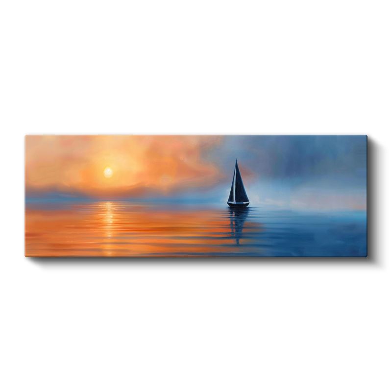 Gün Batımı - Sakin Denizde Yalnız Yelkenli Kanvas Tablo
