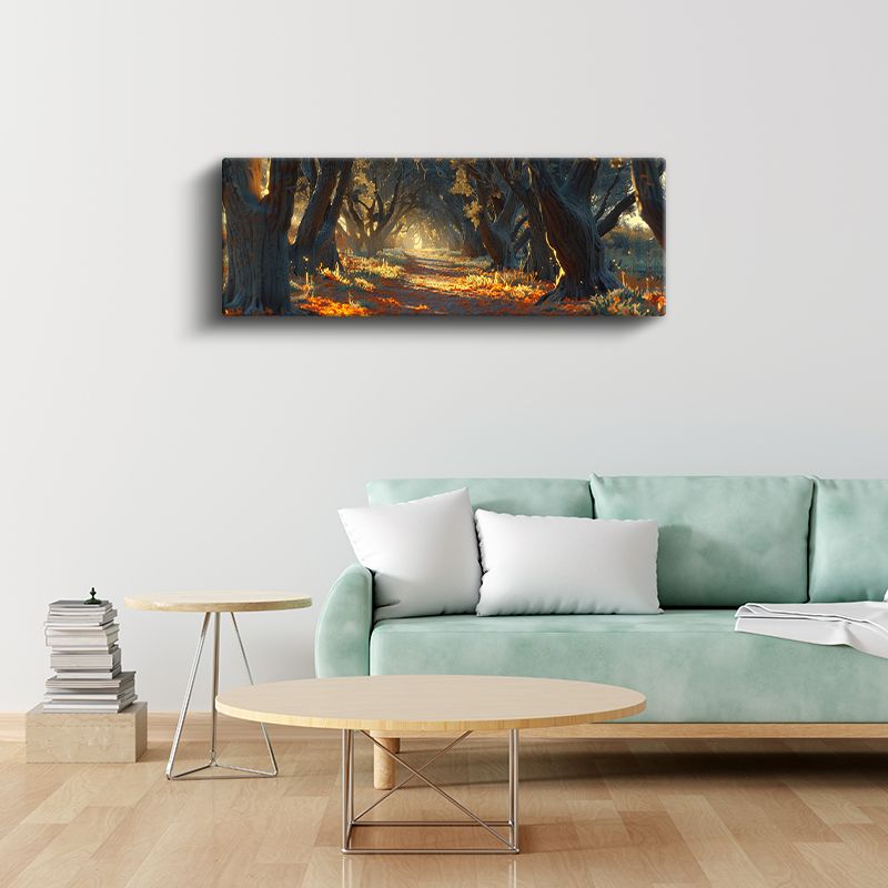 Orman Patikası - Altın Işıkla Aydınlanan Ağaçlar Kanvas Tablo
