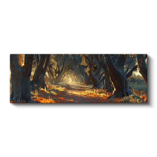 Orman Patikası - Altın Işıkla Aydınlanan Ağaçlar Kanvas Tablo