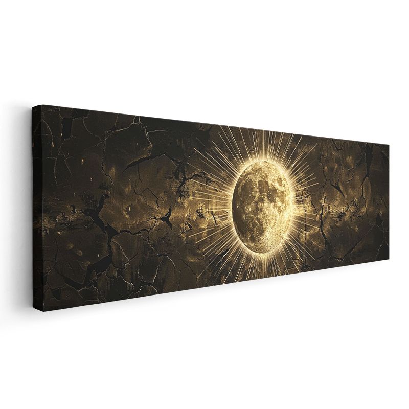 Dolunay - Altın Işıltılı Kozmik Parıltı Kanvas Tablo
