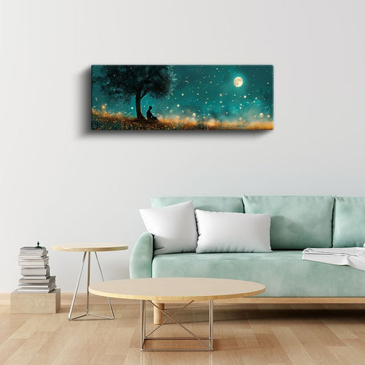 Yıldızlı Gece - Ağaç Altında Huzurlu Anlar Kanvas Tablo
