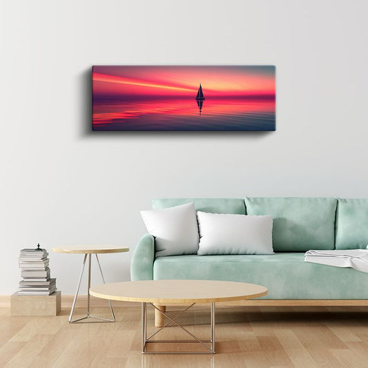 Yelkenli - Kızıl Ufukta Yalnız Seyahat Kanvas Tablo