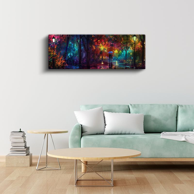Renkli Orman - Yağmurda Romantik Yürüyüş Kanvas Tablo