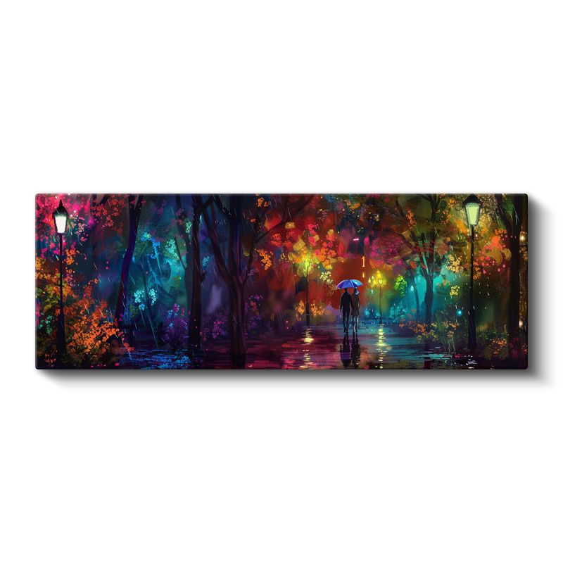 Renkli Orman - Yağmurda Romantik Yürüyüş Kanvas Tablo