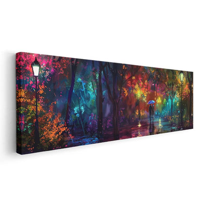 Renkli Orman - Yağmurda Romantik Yürüyüş Kanvas Tablo