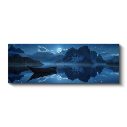 Gece Gölü - Ay Işığında Dağların Yansıması Kanvas Tablo