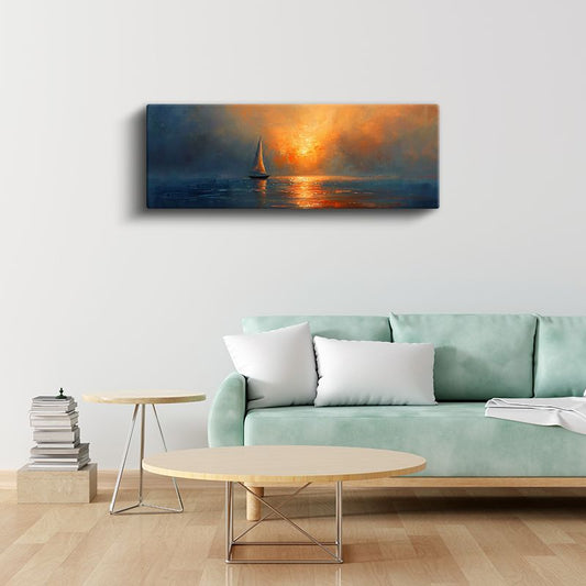 Yelkenli - Altın Saatlerde Denizin Huzuru Kanvas Tablo