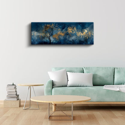 Gece Ormanı - Altın Yapraklı Ağaçlar Kanvas Tablo