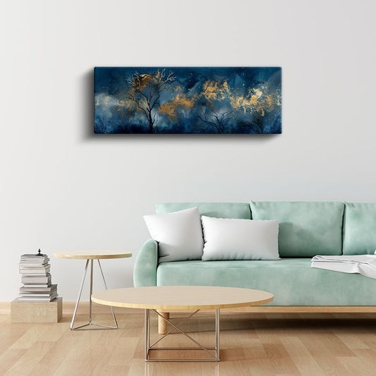 Gece Ormanı - Altın Yapraklı Ağaçlar Kanvas Tablo