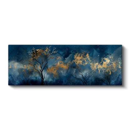 Gece Ormanı - Altın Yapraklı Ağaçlar Kanvas Tablo