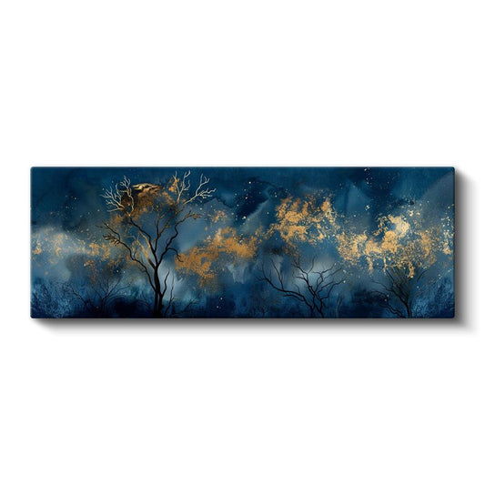 Gece Ormanı - Altın Yapraklı Ağaçlar Kanvas Tablo
