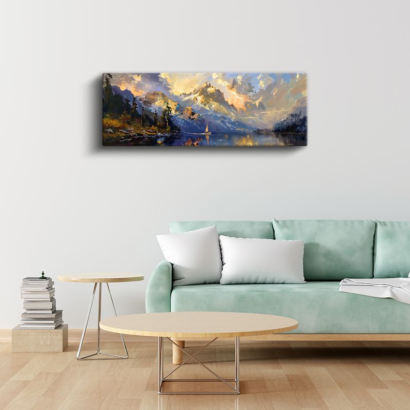 Dağ Gölü - Güneş Işığında Yelkenli Kanvas Tablo