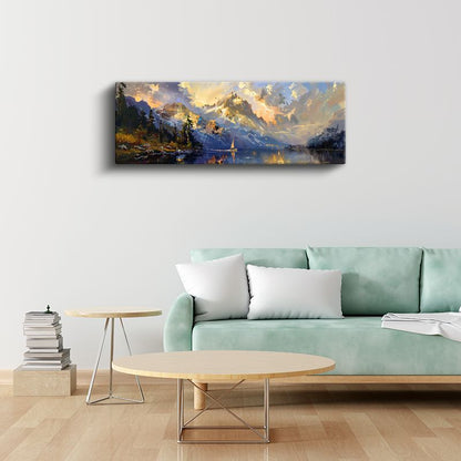 Dağ Gölü - Güneş Işığında Yelkenli Kanvas Tablo