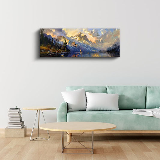 Dağ Gölü - Güneş Işığında Yelkenli Kanvas Tablo