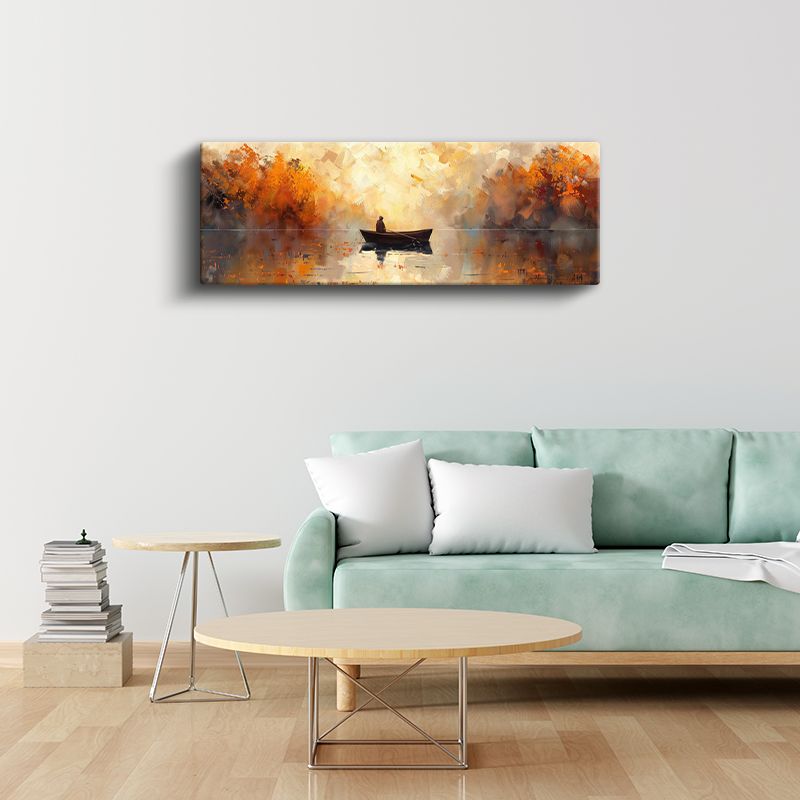 Sonbahar Gölü - Yalnız Kayıkçı Kanvas Tablo