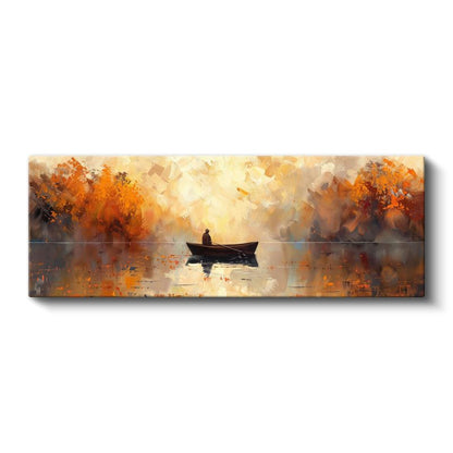 Sonbahar Gölü - Yalnız Kayıkçı Kanvas Tablo