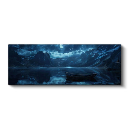 Ay Işığı - Dağ Gölündeki Tekne Kanvas Tablo