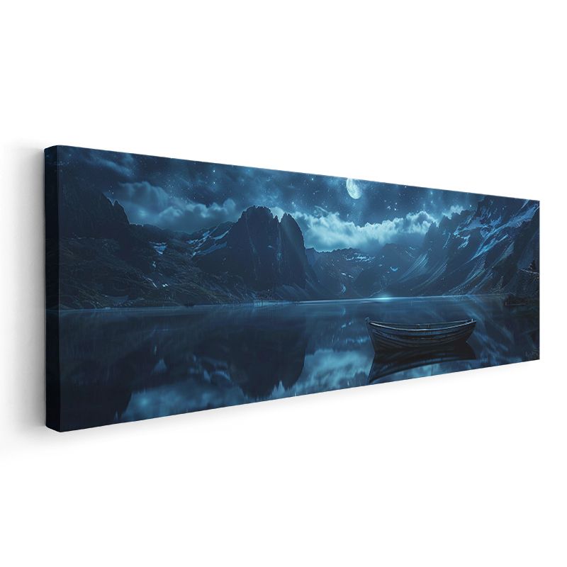 Ay Işığı - Dağ Gölündeki Tekne Kanvas Tablo