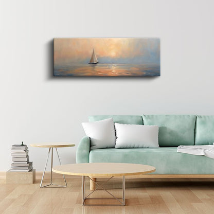 Pastel Deniz - Yalnız Yelkenli Kanvas Tablo