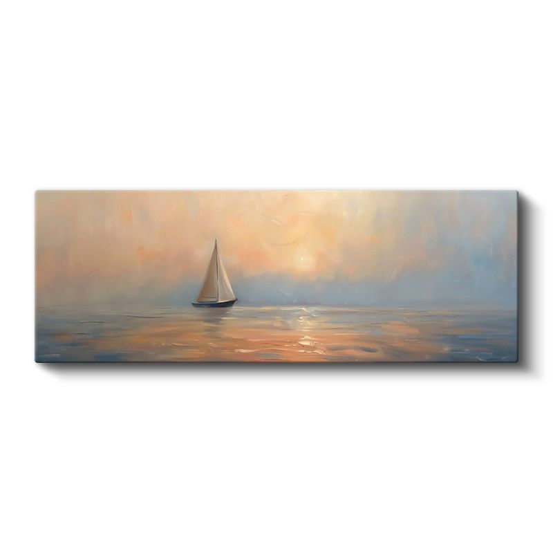 Pastel Deniz - Yalnız Yelkenli Kanvas Tablo
