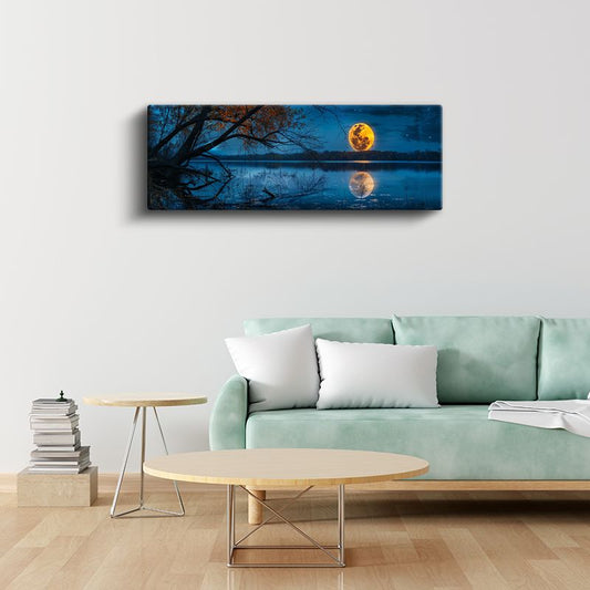 Dolunay - Gece Göl Üzerinde Parlayan Ay Işığı Kanvas Tablo