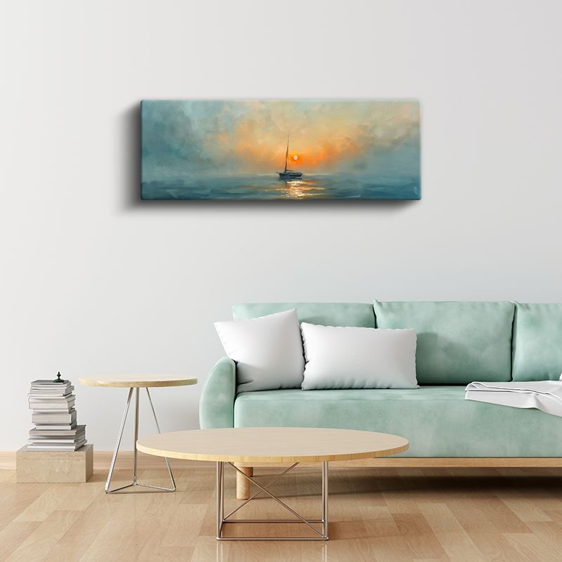 Deniz Yolculuğu - Gün Batımında Yalnız Yelkenli Kanvas Tablo