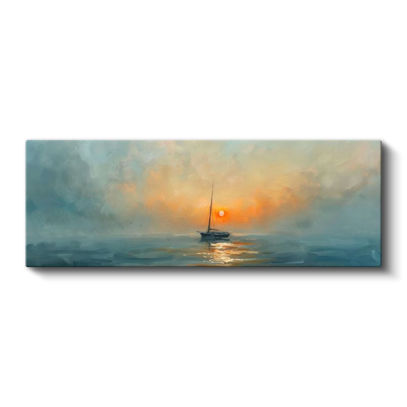 Deniz Yolculuğu - Gün Batımında Yalnız Yelkenli Kanvas Tablo