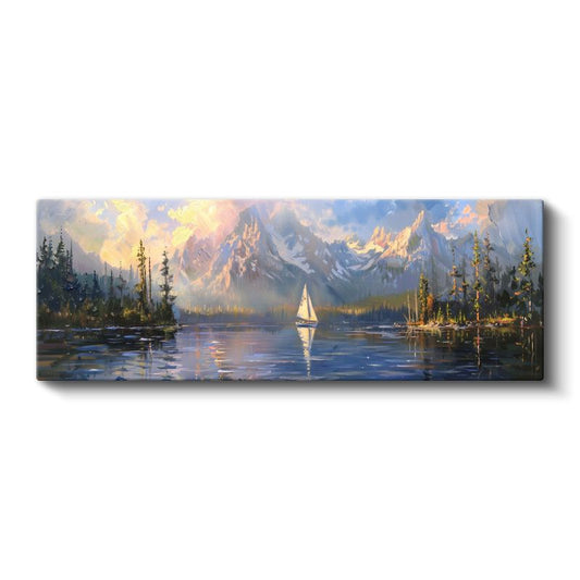 Dağ Gölü - Karlı Zirveler Arasında Yelkenli Yolculuğu Kanvas Tablo