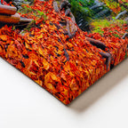 Yatay Kanvas Tablo Dağ Gölü ve Kızıl Yapraklar Manzara Tablosu Ev Ofis Duvar Dekoru