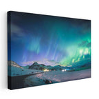 Yatay Kanvas Tablo Kuzey Işıkları ve Kış Yolu Manzara Tablosu Ev Ofis Duvar Dekoru