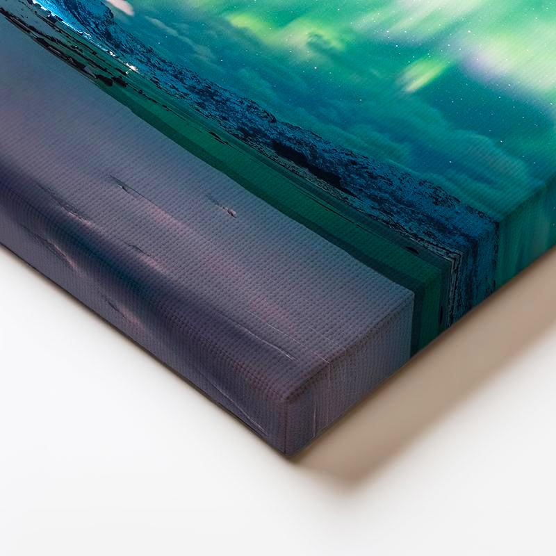 Yatay Kanvas Tablo Kuzey Işıkları ve Kış Yolu Manzara Tablosu Ev Ofis Duvar Dekoru