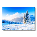 Yatay Kanvas Tablo Karlı İkiz Çam Ağacı Manzara Tablosu Ev Ofis Duvar Dekoru