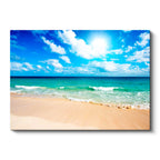 Yatay Kanvas Tablo Turkuaz Okyanus ve Kumsal Manzara Tablosu Ev Ofis Duvar Dekoru