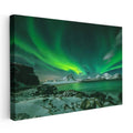 Yatay Kanvas Tablo Karlı Sahil Kuzey Işıkları Manzara Tablosu Ev Ofis Duvar Dekoru
