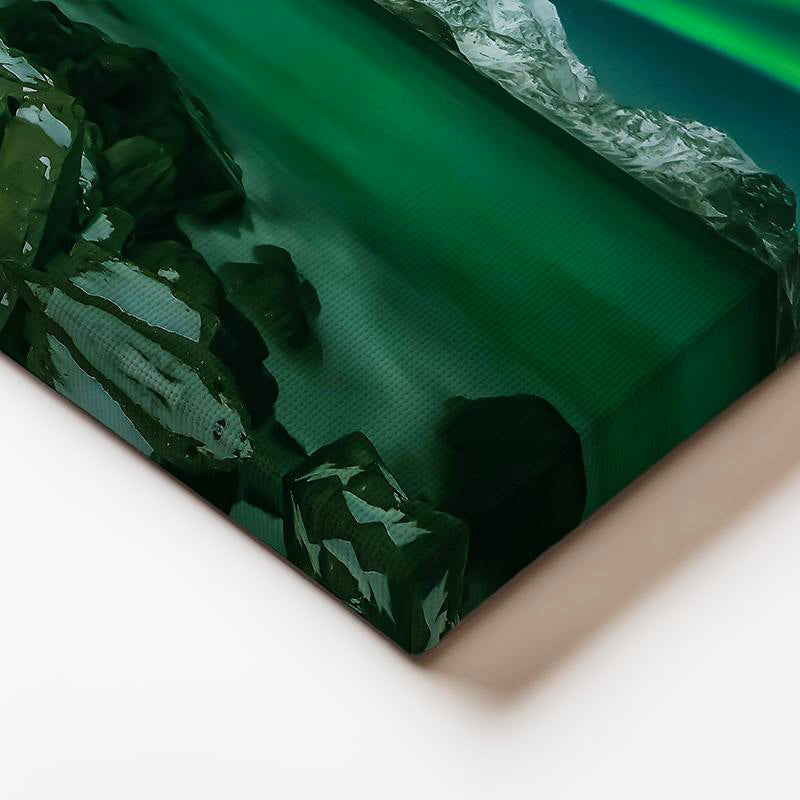 Yatay Kanvas Tablo Karlı Sahil Kuzey Işıkları Manzara Tablosu Ev Ofis Duvar Dekoru