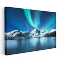 Yatay Kanvas Tablo Aurora Altında Karlı Dağ Manzara Tablosu Ev Ofis Duvar Dekoru