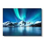 Yatay Kanvas Tablo Aurora Altında Karlı Dağ Manzara Tablosu Ev Ofis Duvar Dekoru