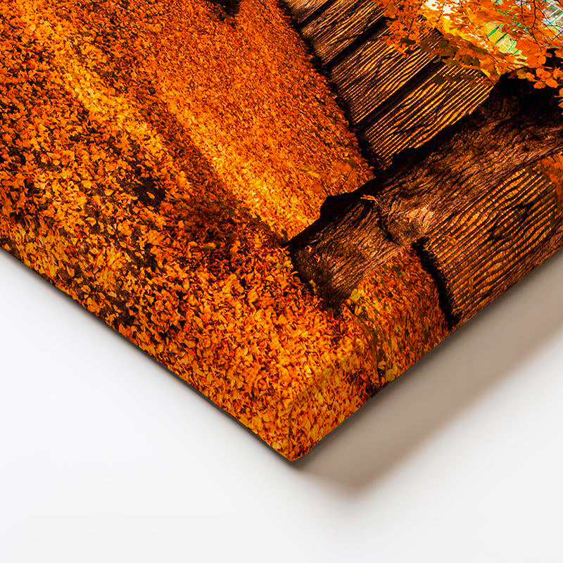 Yatay Kanvas Tablo Dökülen Yapraklar ve Park Yolu Manzara Tablosu Ev Ofis Duvar Dekoru