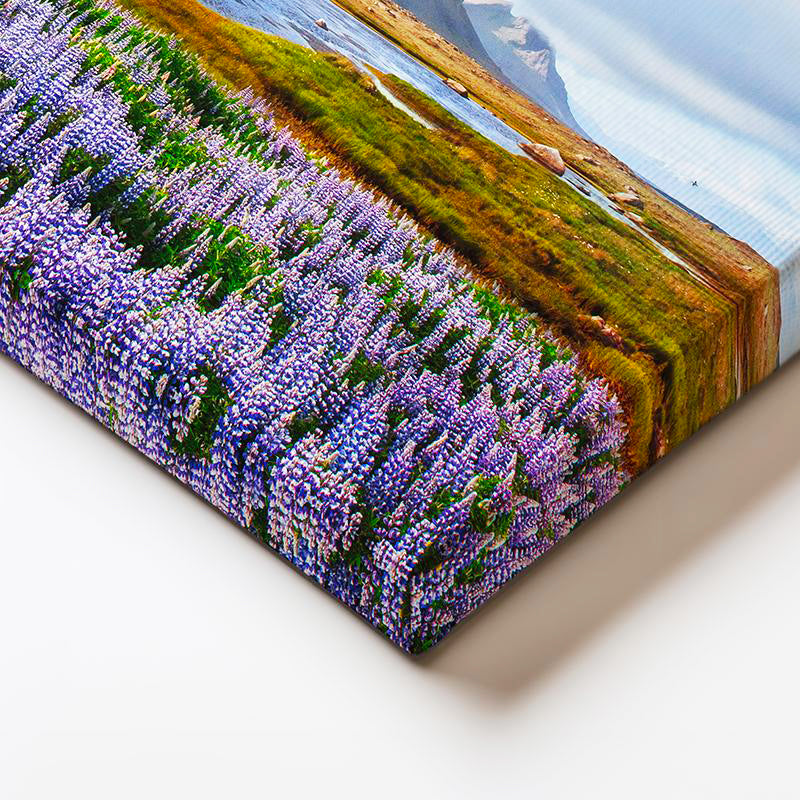 Yatay Kanvas Tablo Mor Çiçekli Vadi ve Dağlar Manzara Tablosu Ev Ofis Duvar Dekoru