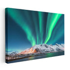 Yatay Kanvas Tablo Kutup Işıkları ve Karlı Zirve Manzara Tablosu Ev Ofis Duvar Dekoru