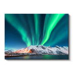 Yatay Kanvas Tablo Kutup Işıkları ve Karlı Zirve Manzara Tablosu Ev Ofis Duvar Dekoru