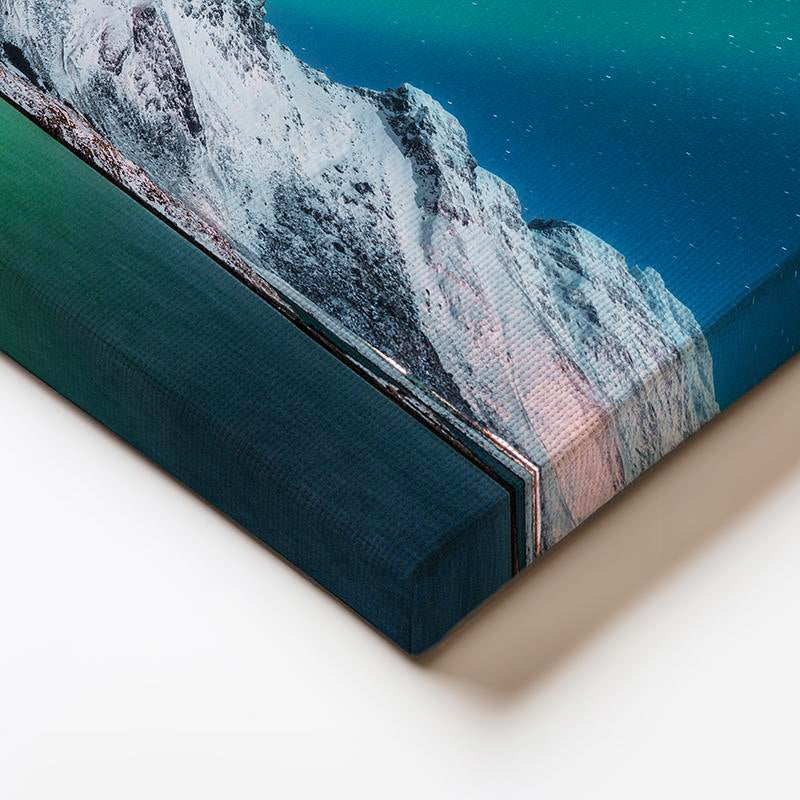 Yatay Kanvas Tablo Kutup Işıkları ve Karlı Zirve Manzara Tablosu Ev Ofis Duvar Dekoru