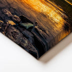 Yatay Kanvas Tablo Kızıl Gün Batımı ve Dağ Gölü Yansıması Manzara Tablosu Ev Ofis Duvar Dekoru