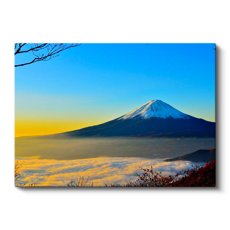 Yatay Kanvas Tablo Bulut Denizi ve Karlı Dağ Zirvesi Manzara Tablosu Ev Ofis Duvar Dekoru