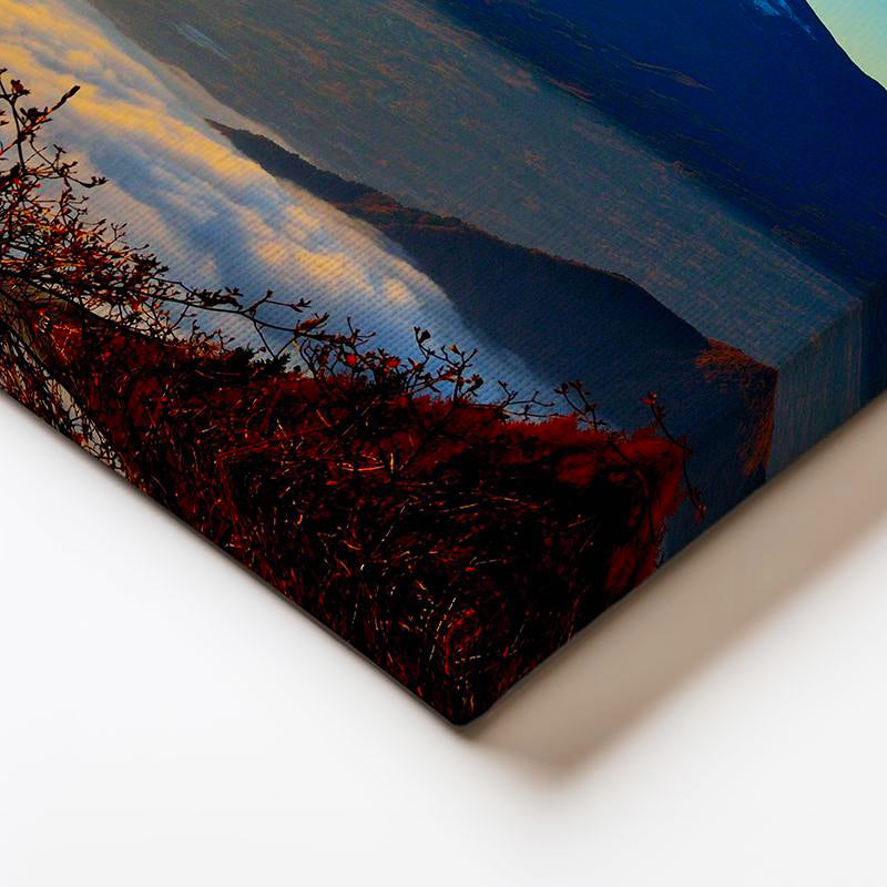 Yatay Kanvas Tablo Bulut Denizi ve Karlı Dağ Zirvesi Manzara Tablosu Ev Ofis Duvar Dekoru