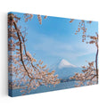 Yatay Kanvas Tablo Fuji Dağı ve Pembe Bahar Dalları Manzara Tablosu Ev Ofis Duvar Dekoru