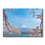 Yatay Kanvas Tablo Fuji Dağı ve Pembe Bahar Dalları Manzara Tablosu Ev Ofis Duvar Dekoru