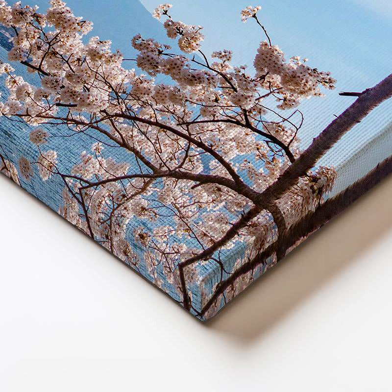 Yatay Kanvas Tablo Fuji Dağı ve Pembe Bahar Dalları Manzara Tablosu Ev Ofis Duvar Dekoru